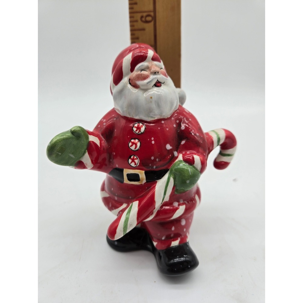 Cheerful Santa Holding Candy Cane Salt‎ Pepper Shaker Replacement (2 Holes)